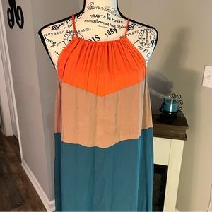 JODIFL Halter Maxi Dress - Orange Teal and Tan. Size L